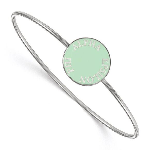 Sterling Silver Alpha Epsilon Phi Green Enamel Bangle - 7 in. - Picture 1 of 3